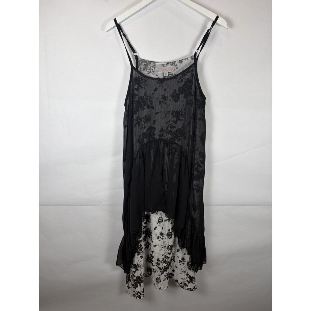 Pretty Angel Silk Blend Dress S Black Floral Lagenlook Fairycore Layered Boho